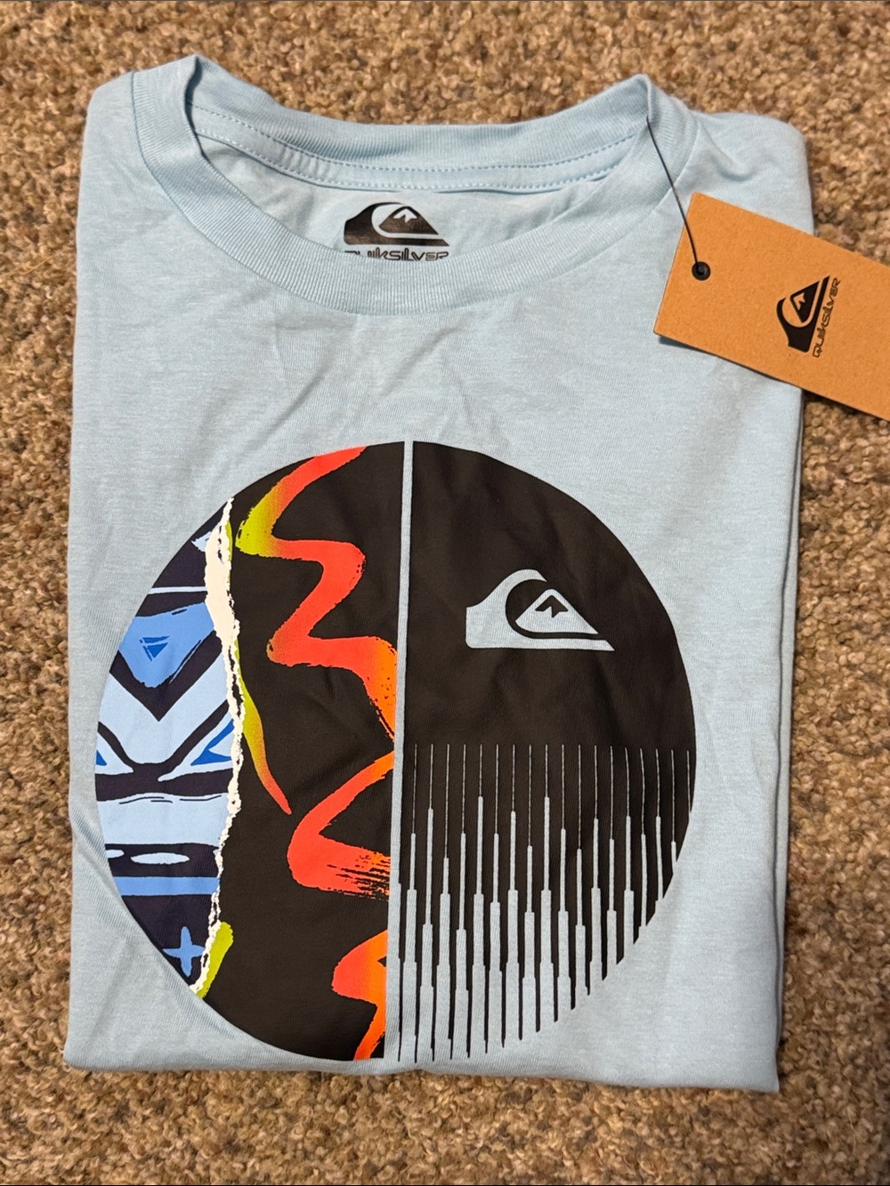Quiksilver Light Blue Short-Sleeve Graphic Tee with Multicolor Circle Print